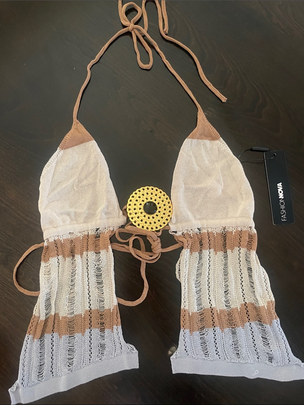 Beige & White Knit Halter Too